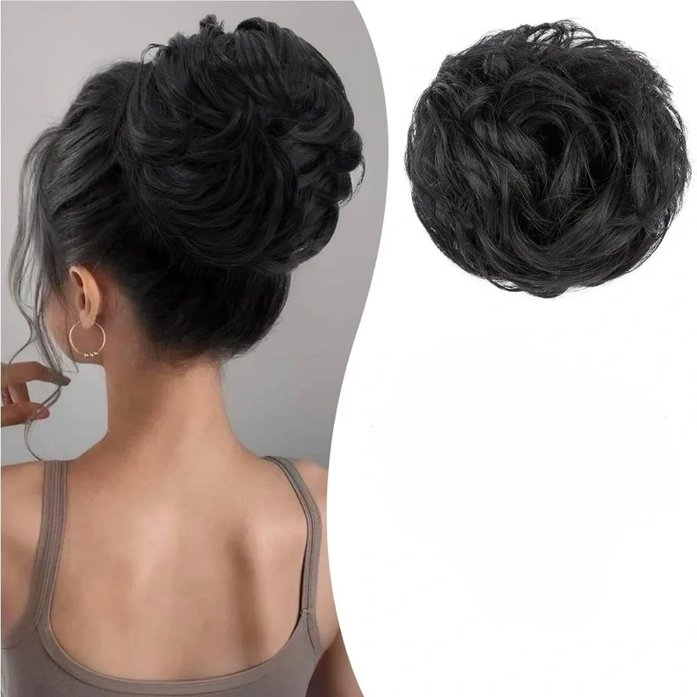 Human Hair Jet Black Messy Bun Hair Extension Scrunchie